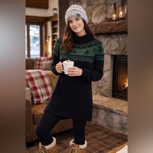 Claude Montana Fair Isle Knit Sweater Dress Black Green Size S (Estimated)